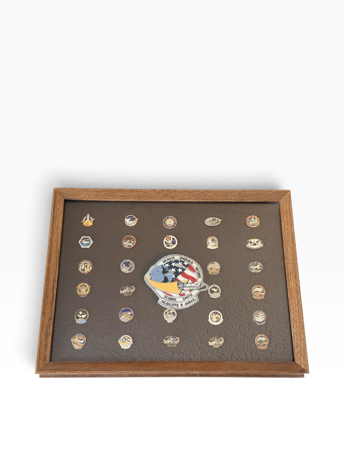NASA Space Shuttle Mission Pin Lot Framed Set 1981-1986 Challenger Crew Patch
