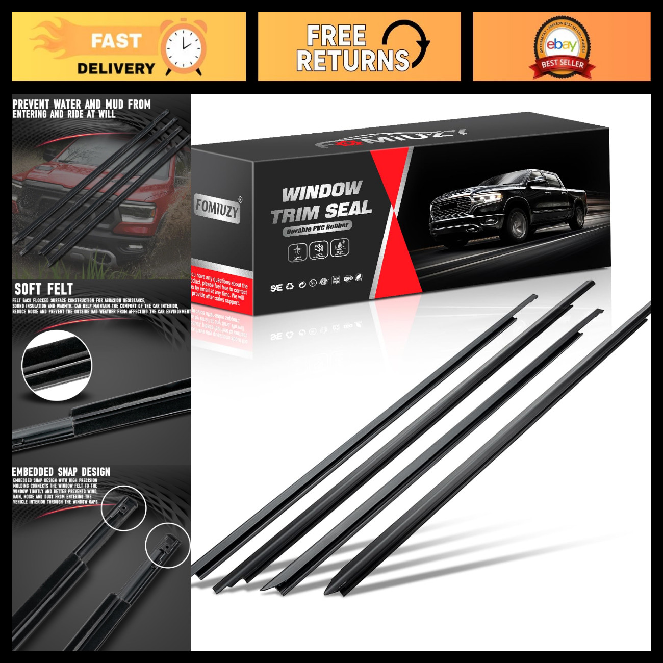 Window Moulding Belt Seal Weather Stripping Kit for Dodge Ram 1500-5500 Crew Cab