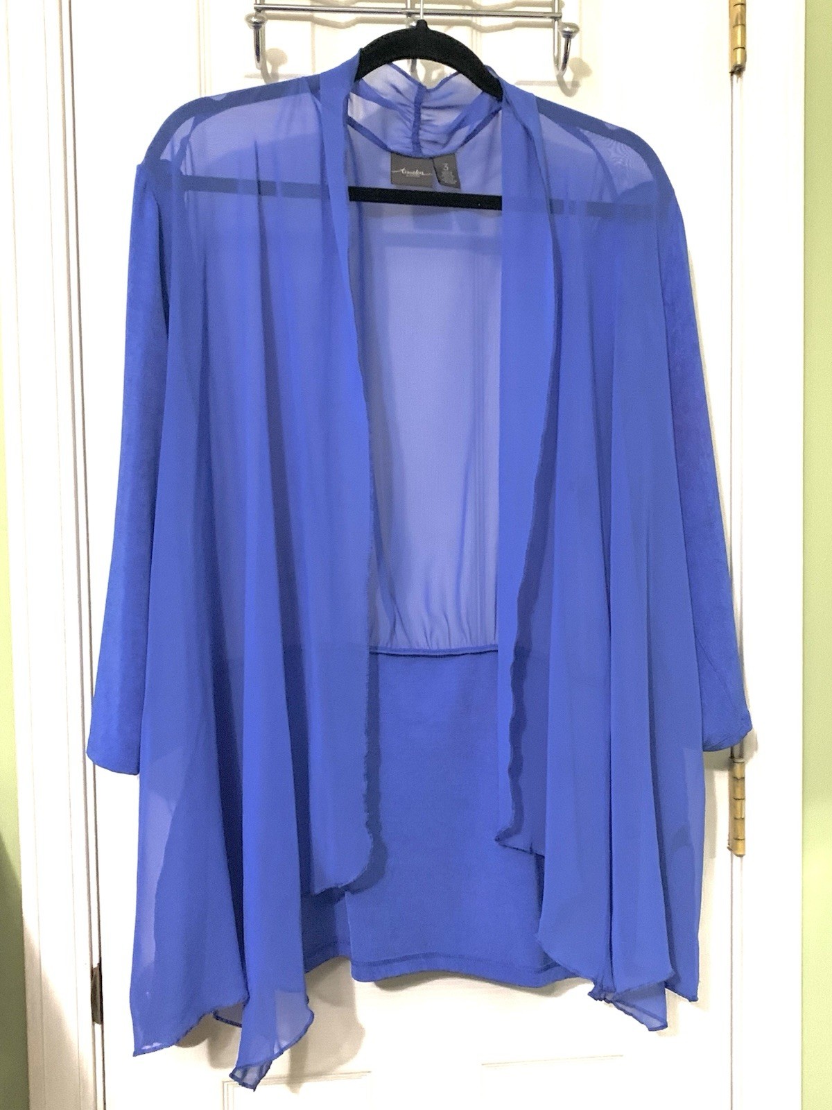 Travelers by Chicos Sz 3 (XL) Blue Sheer Kimono Cardigan Lightweight Open Travelers by Chicos Sz 3 (XL) Blue Sheer Kimono Cardigan Lightweight Open