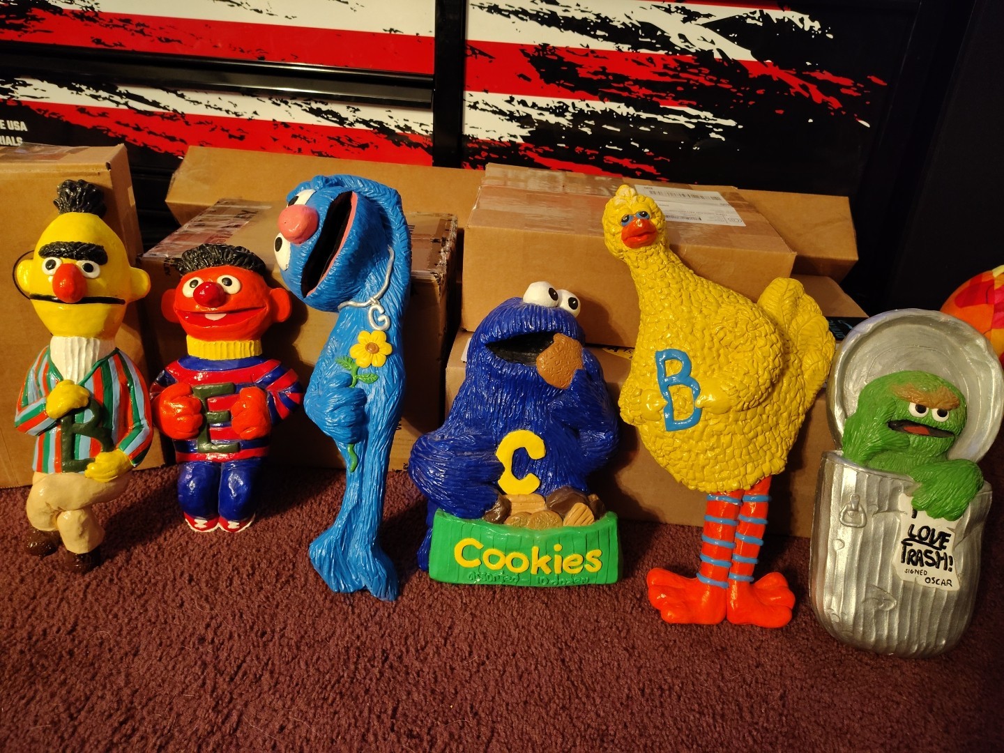Rare Set Of 6 Sesame St 1970s Chalkware Set Bert Ernie Big Bird Oscar Cookie Etc