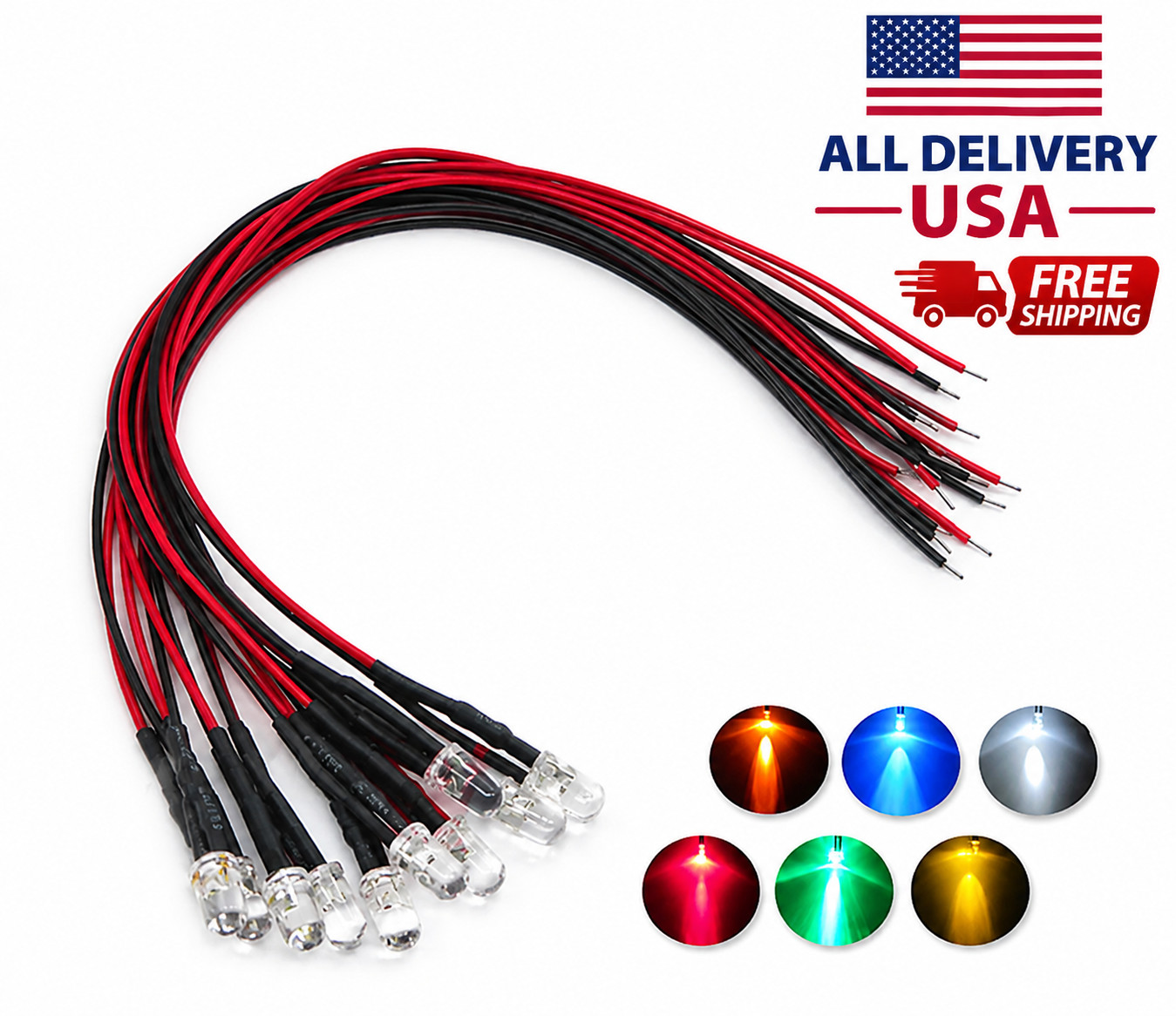 10Pcs New 3mm 5mm Pre Wired LED DC9-12V Lights Emitting Diodes