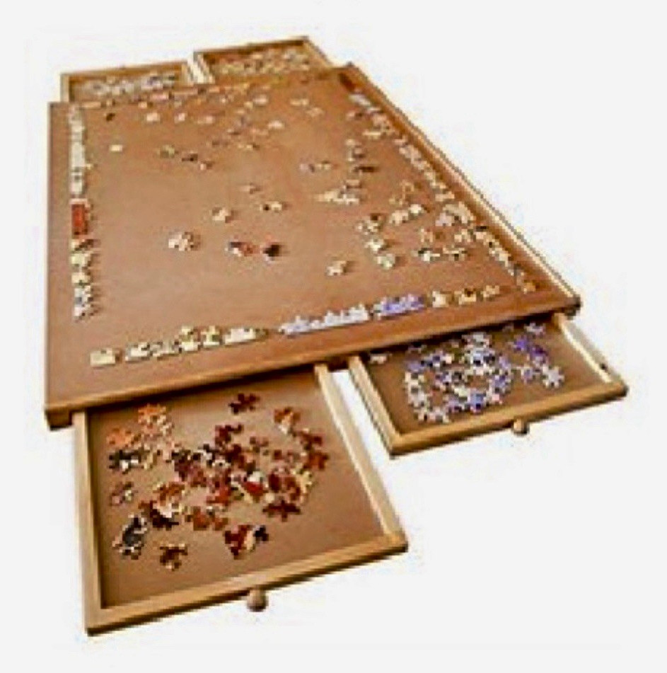 Wooden Jigsaw Puzzle Sorting & Storage Board Tray w/ Pull-Out Drawers Brown Wooden Jigsaw Puzzle Sorting & Storage Board Tray w/ Pull-Out Drawers Brown