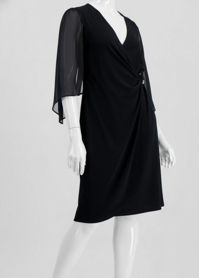 Connected Women\'s Black Cape-Sleeve Surplice Sheath Dress Petite Size 4P