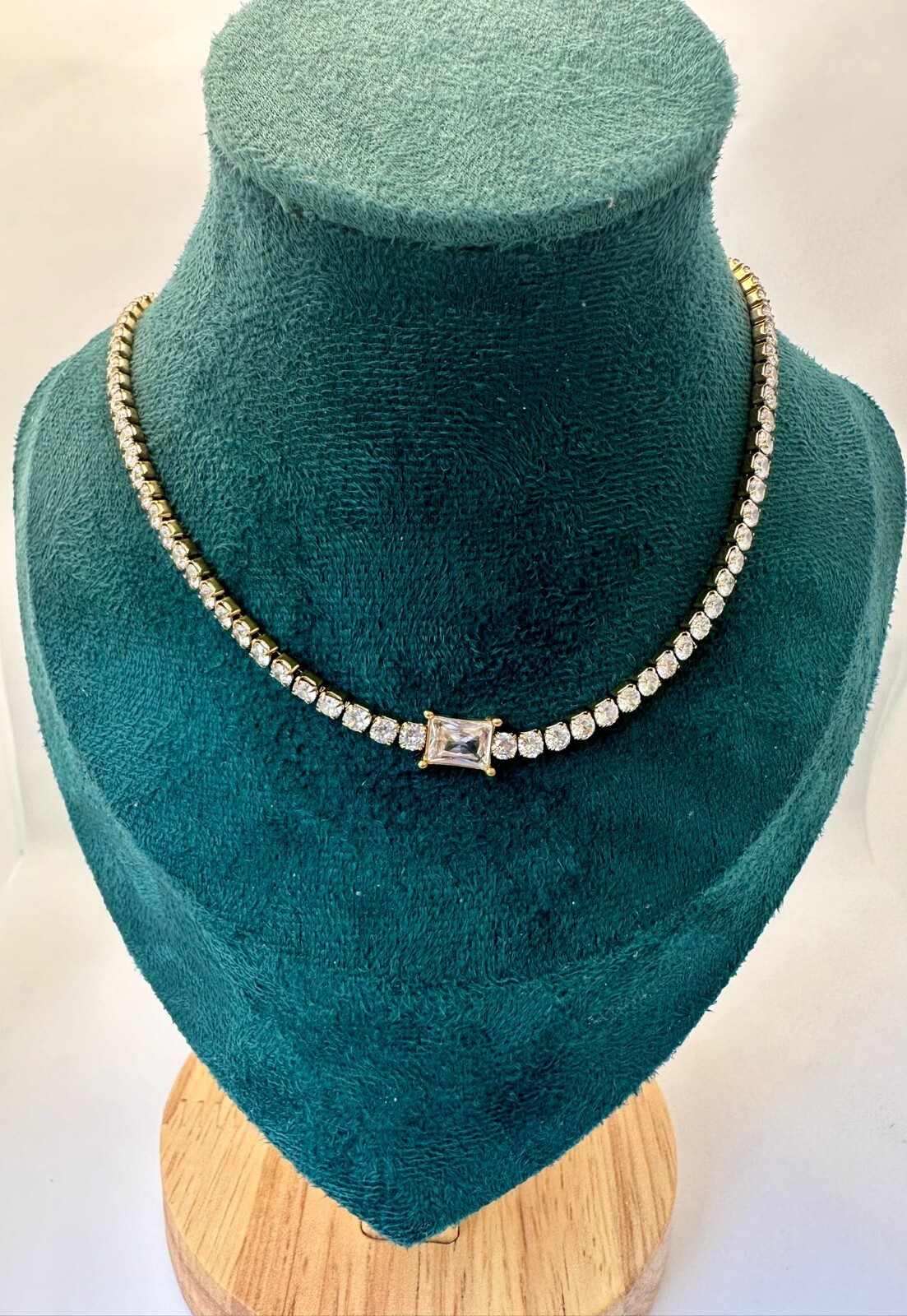 18K Gold plated brass Emerald CZ diamond Tennis chain choker necklace women 18K Gold plated brass Emerald CZ diamond Tennis chain choker necklace women