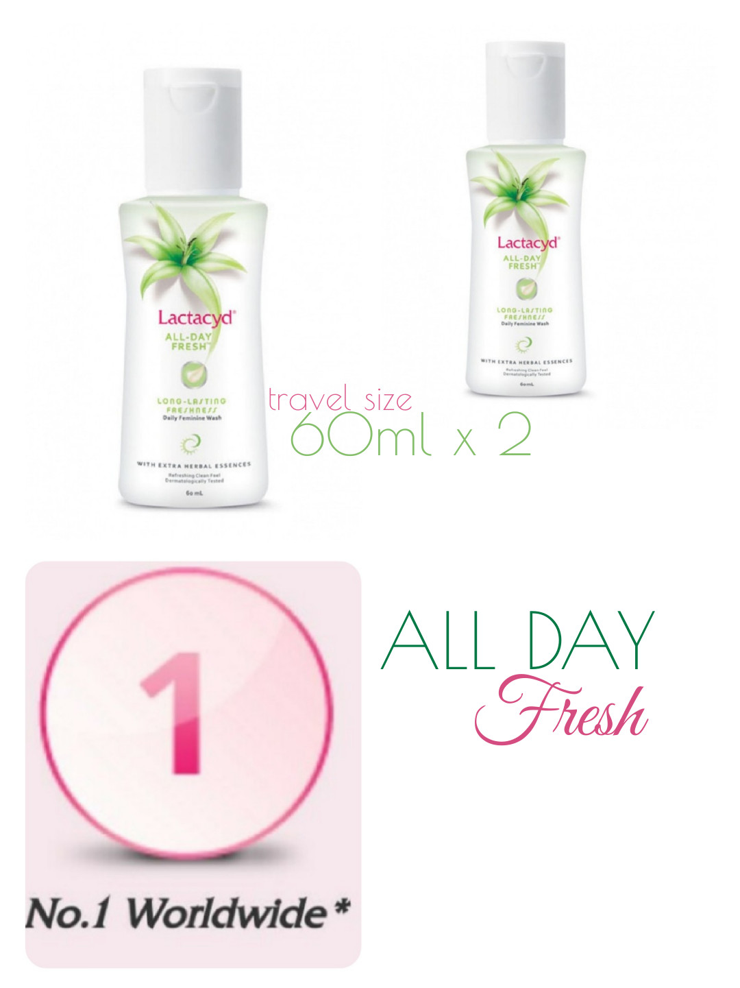 x2 LACTACYD All Day Fresh 💃Feminin HYGIENE💃 60ml ~ ship from Malaysia 