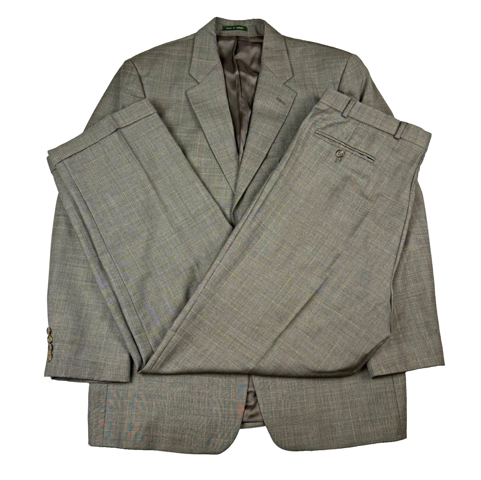 Vintage 90s Lauren Ralph Lauren Beige Glen Plaid Wool 2pc Suit 42L 