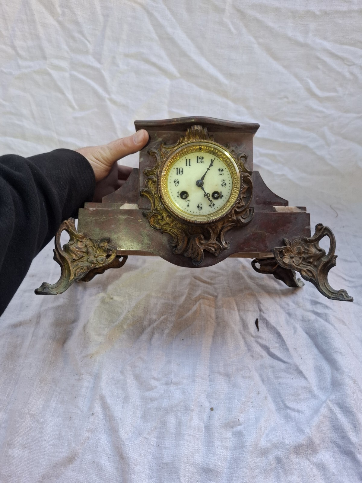 Antique A. D. Mougin Deux Medailles French Mantel Clock Red Marble Antique A. D. Mougin Deux Medailles French Mantel Clock Red Marble