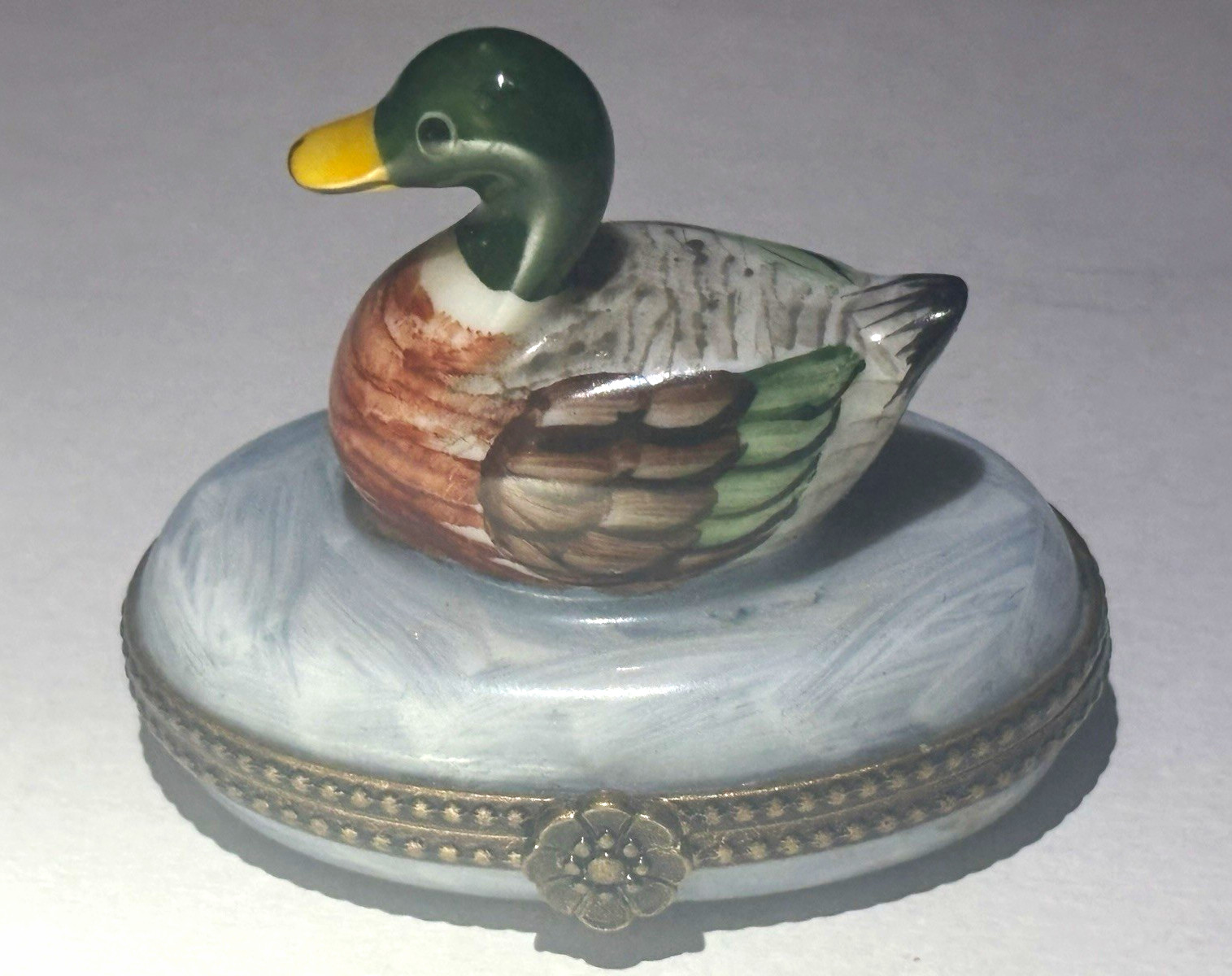 Vintage Limoges France Hand Painted Duck Porcelain Trinket Box-Peint Main BRC43