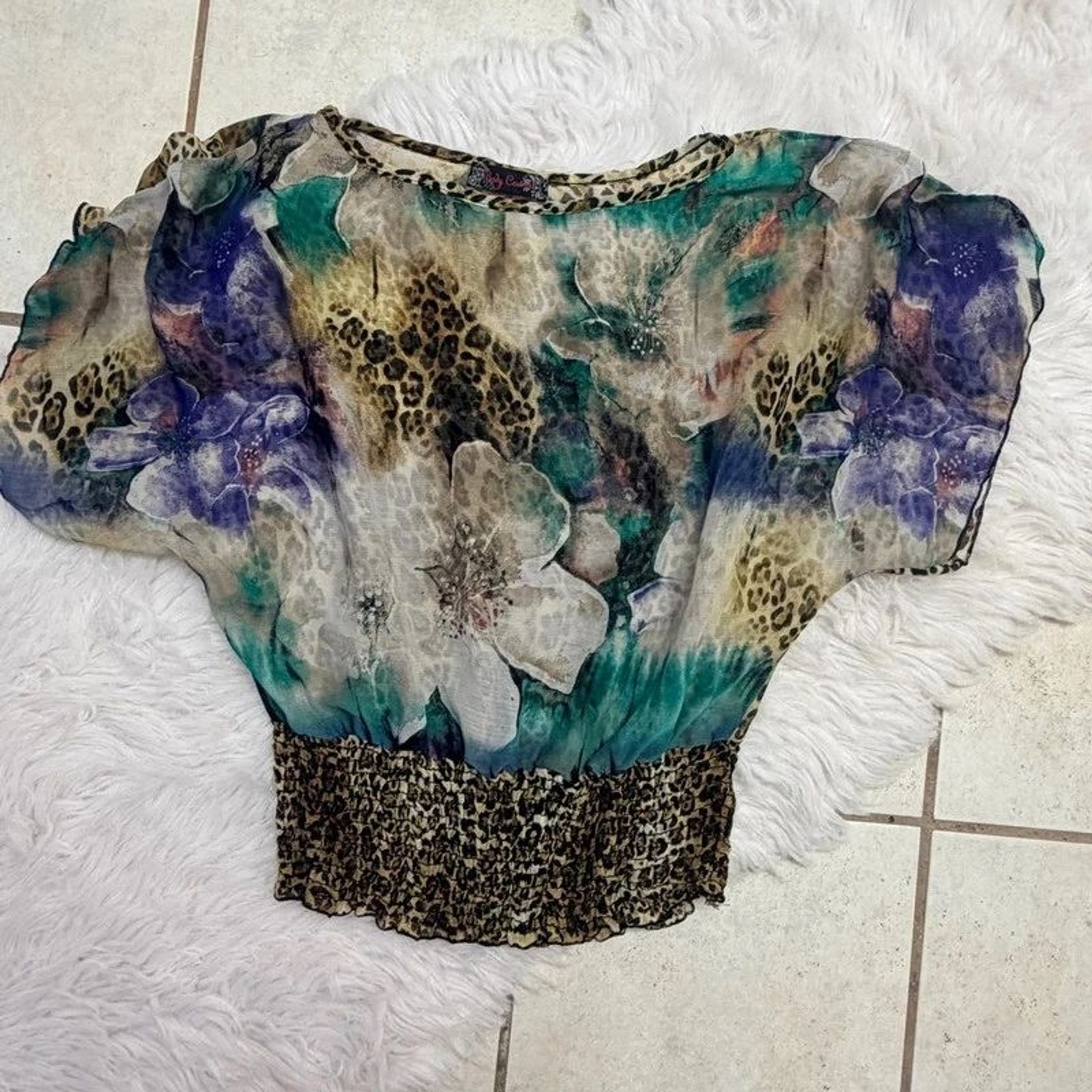 Body Central Y2K Mall Brand Leopard Floral Sheer Top Body Central Y2K Mall Brand Leopard Floral Sheer Top