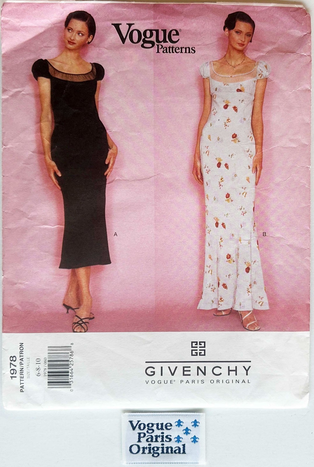 Vintage Vogue Paris Original 1978 Givenchy: Dress Sizes 6-8-10 w/Label Uncut Vintage Vogue Paris Original 1978 Givenchy: Dress Sizes 6-8-10 w/Label Uncut
