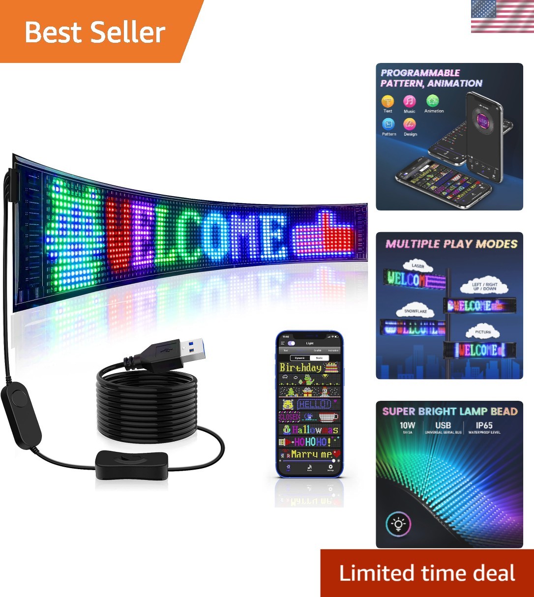 Customizable Bright LED Store Sign 27'' with Bluetooth App for Stunning Displays