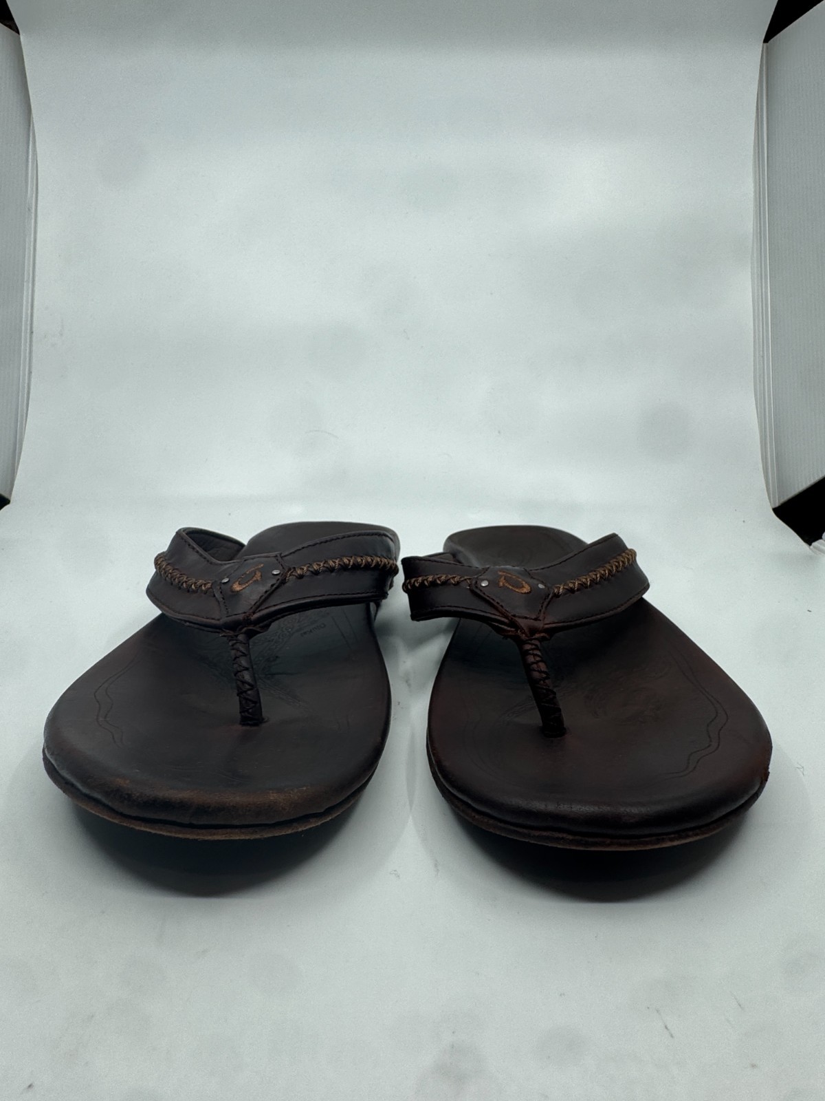 OluKai Mea Ola Leather Sandals Men\'s US 8 Dark Java Brown