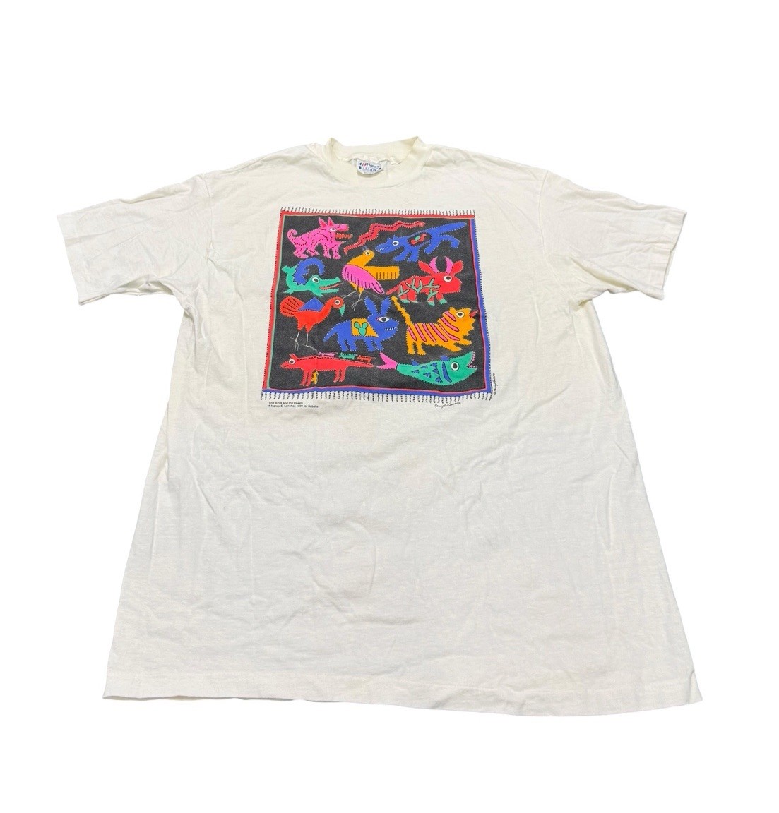 Vintage 1990 Nancy E Lenches Birds & Beasts Art T Shirt Hanes USA Made XL