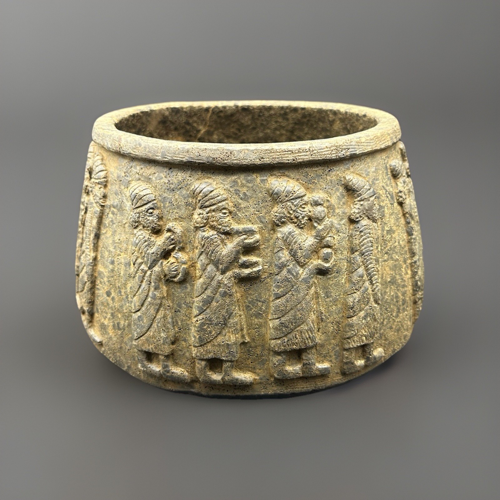 Ancient Central Asian Near Eastern Stone Bowl With Royal Scene Of Caravan Ancient Central Asian Near Eastern Stone Bowl With Royal Scene Of Caravan