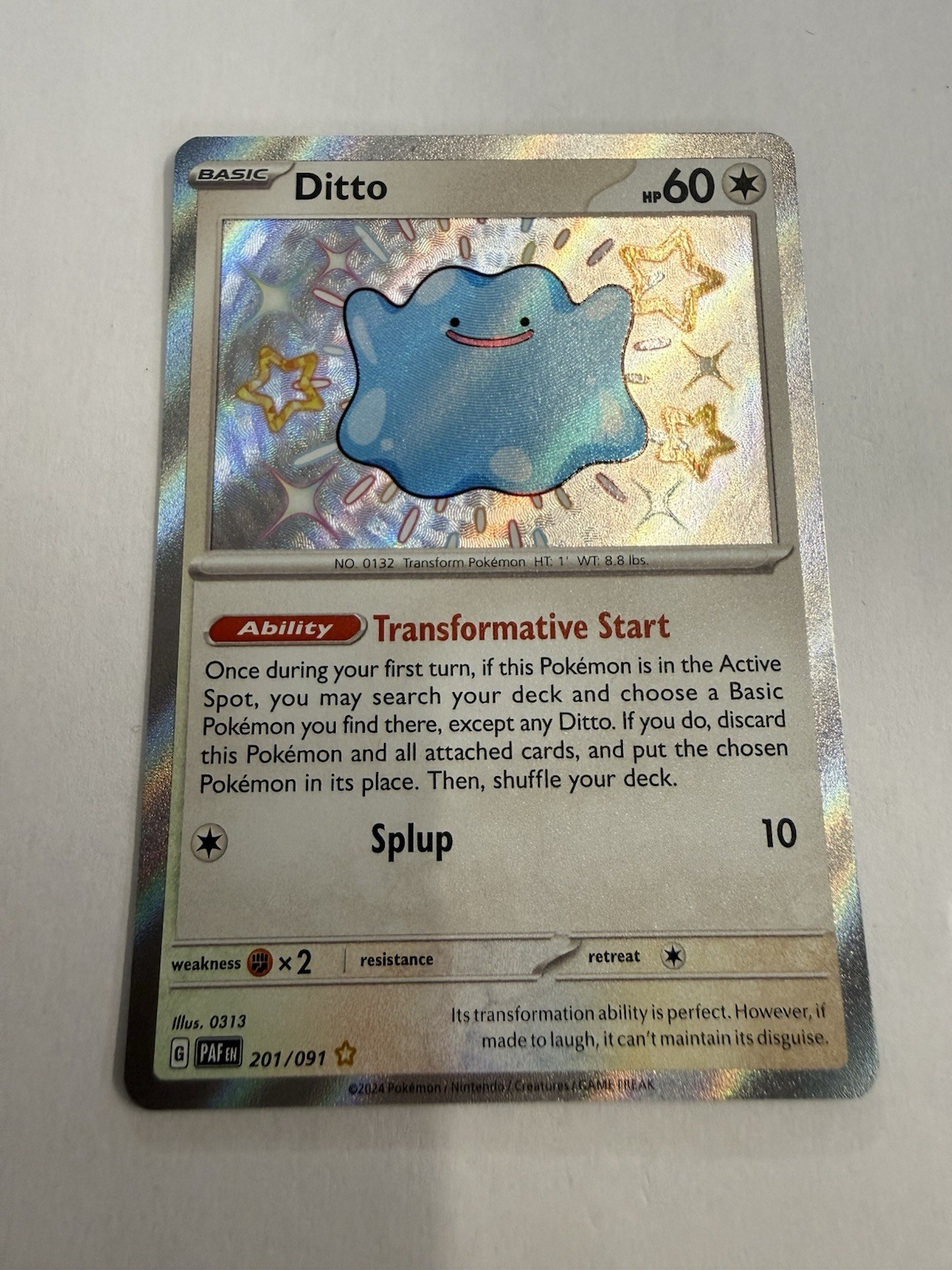 Pokémon TCG Ditto Baby Shiny Holo Rare Card 201/091 Sv: Paldean Fates NM
