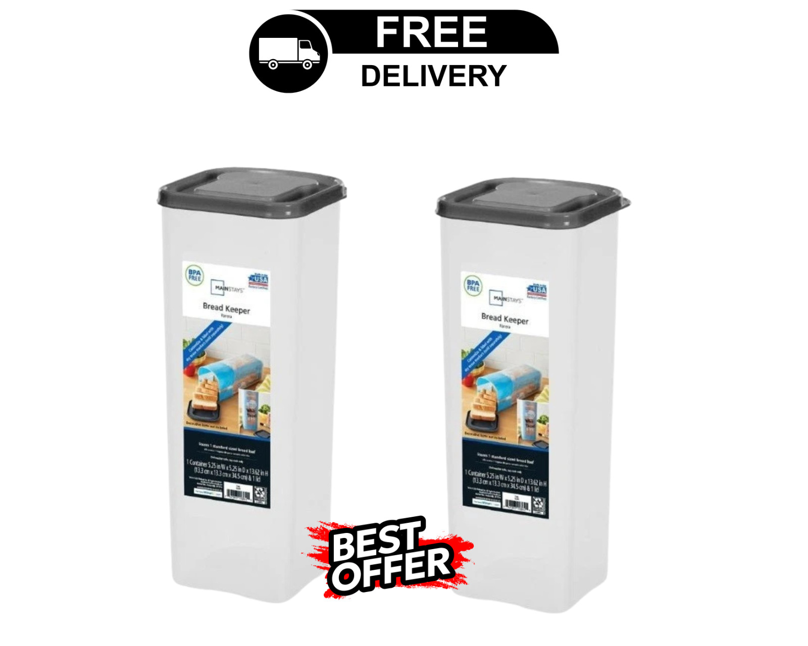 Pack of 2 Bread Storage Container Durable Plastic Single-Loaf Keeper With Lid Pack of 2 Bread Storage Container Durable Plastic Single-Loaf Keeper With Lid