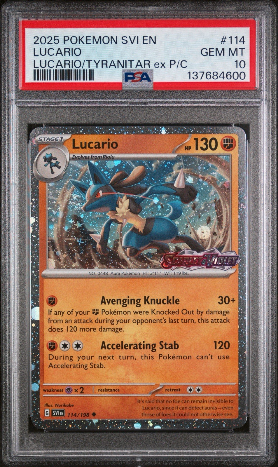 2025 POKEMON SCARLET & VIOLET #114 LUCARIO STAMPED LUCARIO/TYRANITAR EX P/C PSA 2025 POKEMON SCARLET & VIOLET #114 LUCARIO STAMPED LUCARIO/TYRANITAR EX P/C PSA