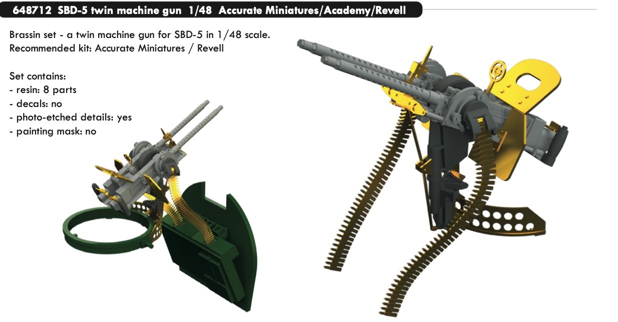 Eduard 1/48 SBD-5 Twin Machine Gun .30 Cal AN-M2 Browning Photoetch + Resin