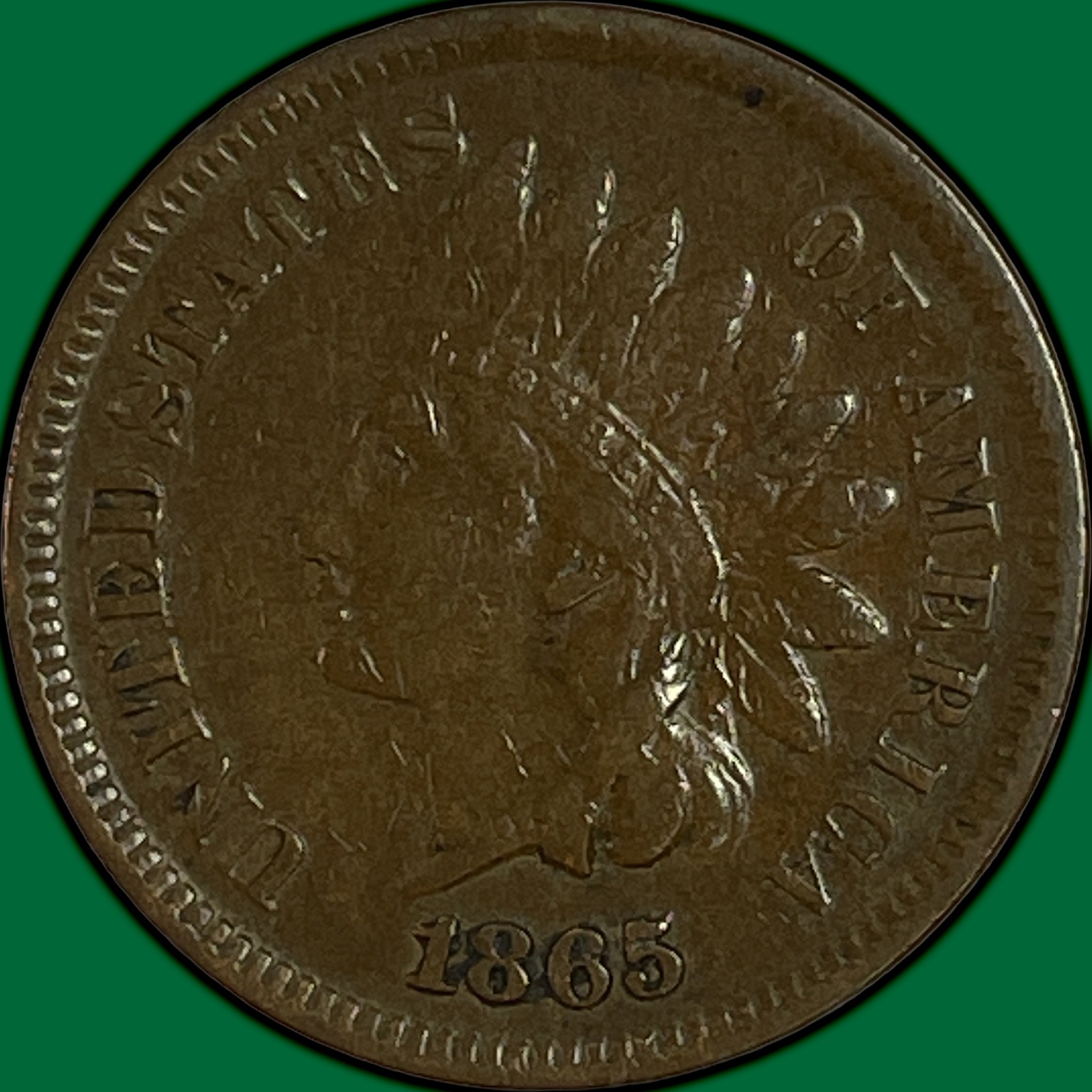 1865 Plain 5 Indian Head Cent Very Fine VF Coin #48757