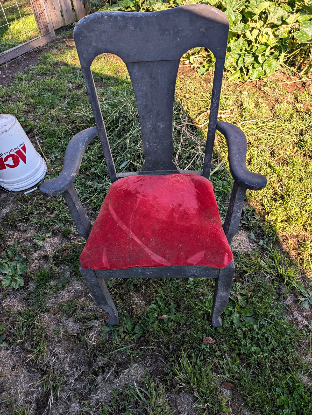 Antique (1880's)Armchair, Red Upholstered Padded Seat, With Arms, 24x22x36