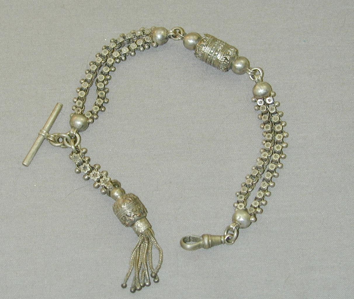Incredible Victorian Silver Albertina Watch Chain Bracelet Tassels Ornate 17.4g