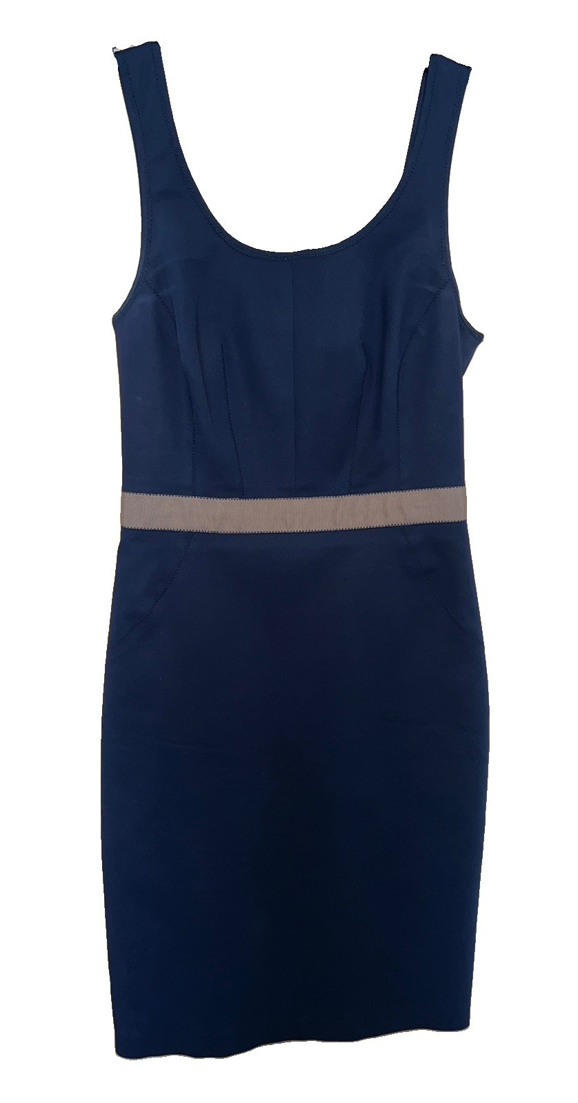Club Monaco Navy Sheath Dress With Tan Silk Ribbon 