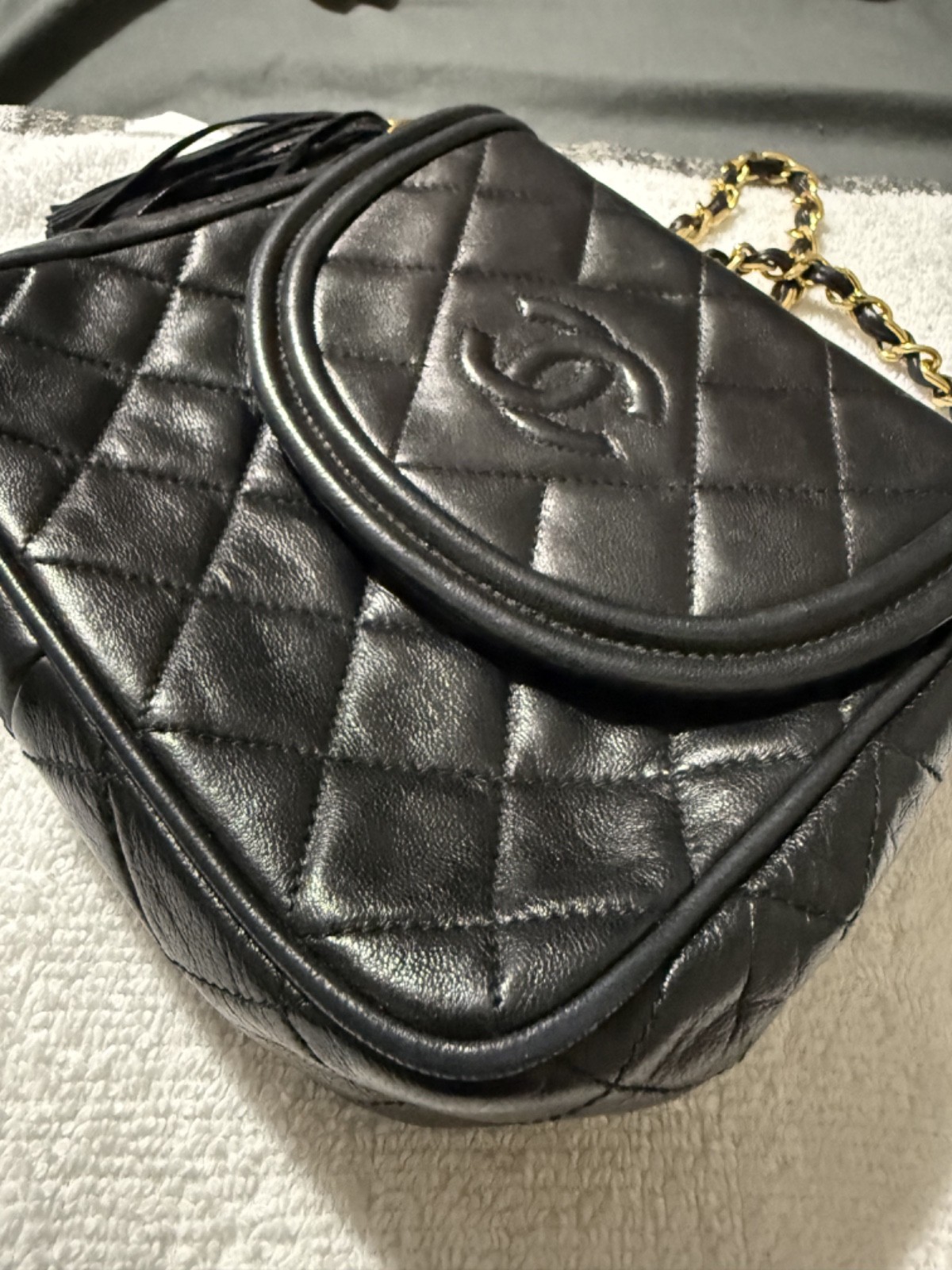 channel lambskin vintage tassel flap bag gold and black women\'s shoulder bag channel lambskin vintage tassel flap bag gold and black women\'s shoulder bag