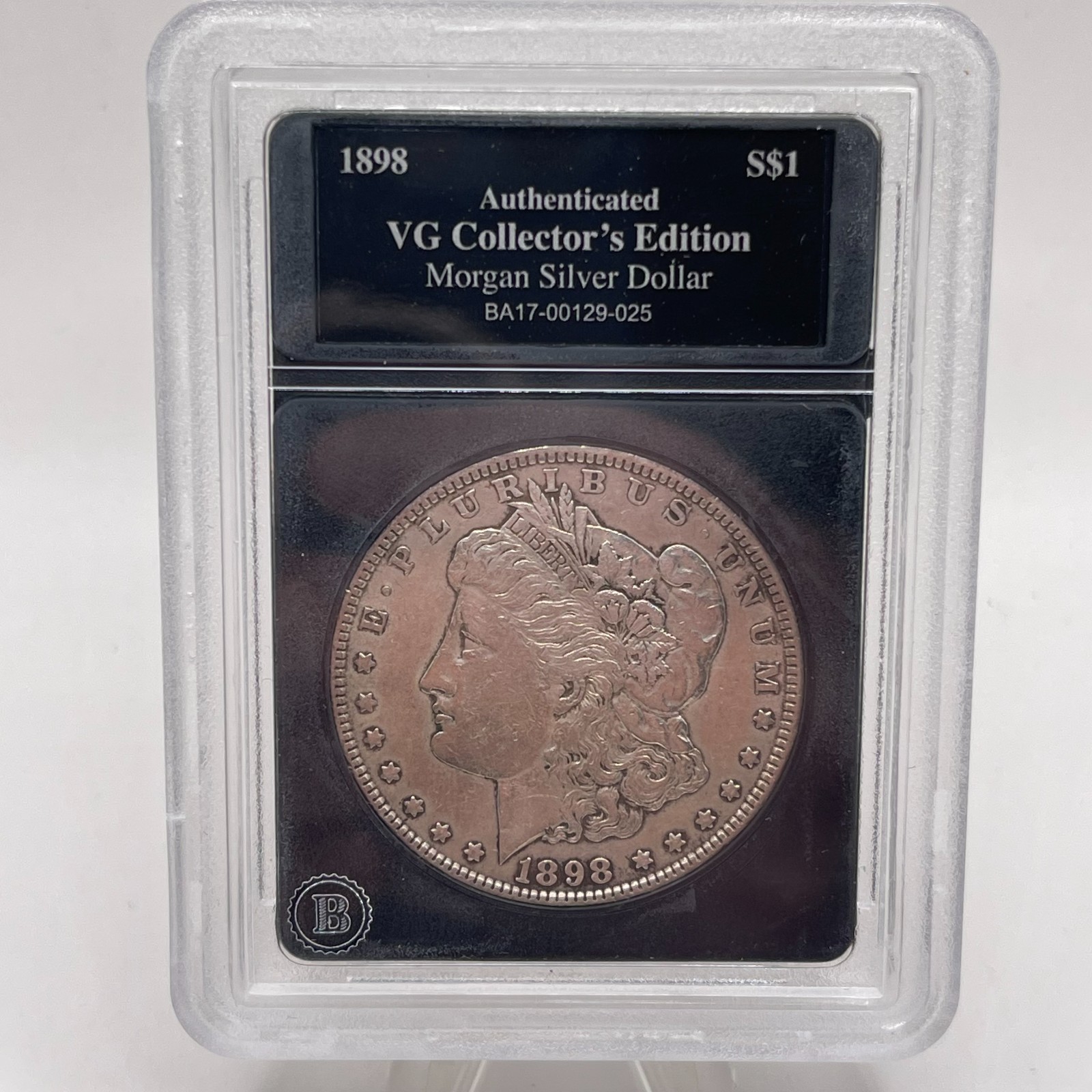 1898 P $1 UNITED STATES 90% SILVER MORGAN DOLLAR W/BRADFORD HOLDER KM#110 1898 P $1 UNITED STATES 90% SILVER MORGAN DOLLAR W/BRADFORD HOLDER KM#110