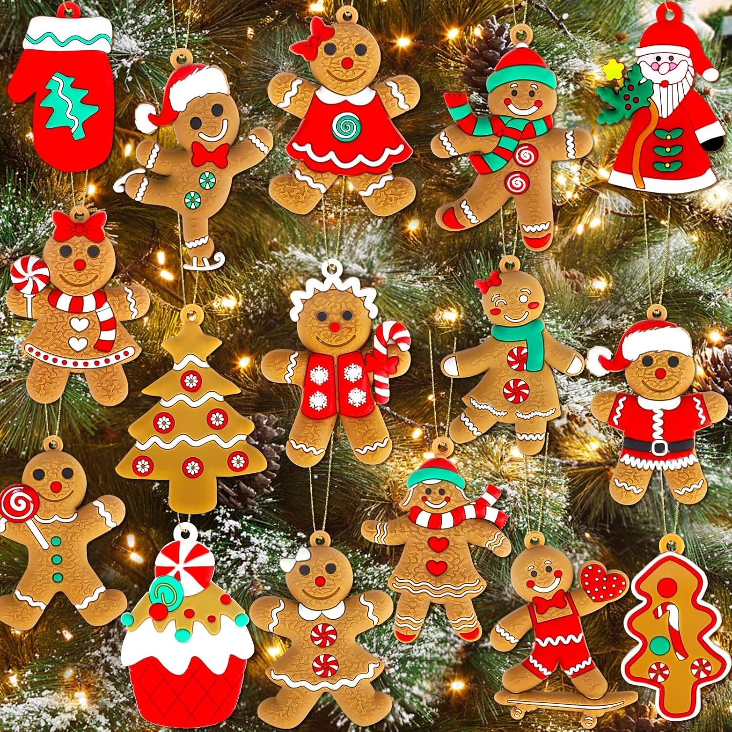 16Pcs Gingerbread Man Ornaments for Christmas Tree, Plastic Cute Gingerbread Man 16Pcs Gingerbread Man Ornaments for Christmas Tree, Plastic Cute Gingerbread Man