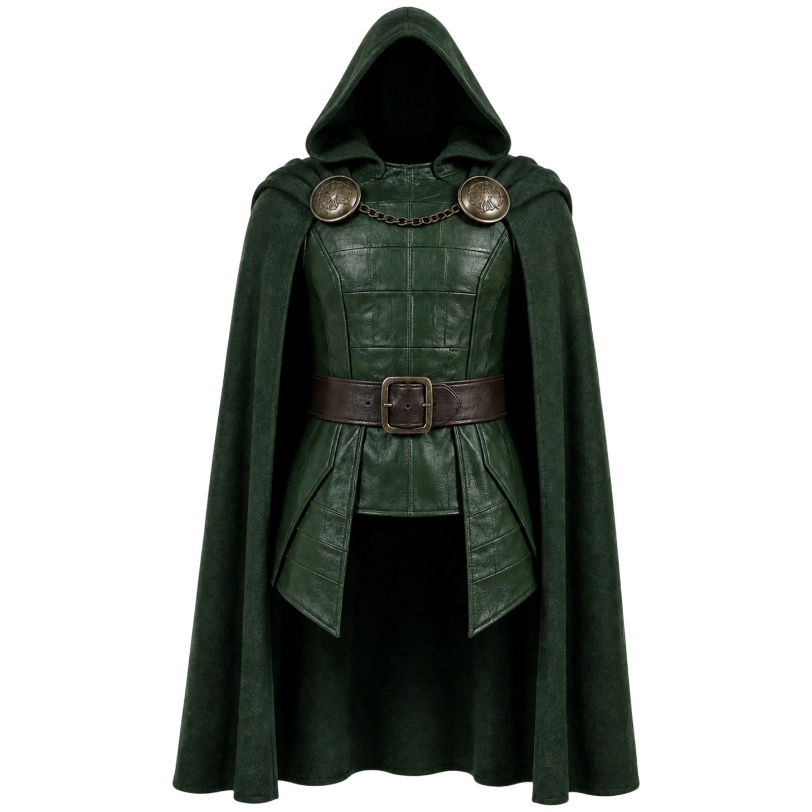 Doctor Doom Cosplay Costume Leather Tunic Hooded Wool Cape Mens Handmade