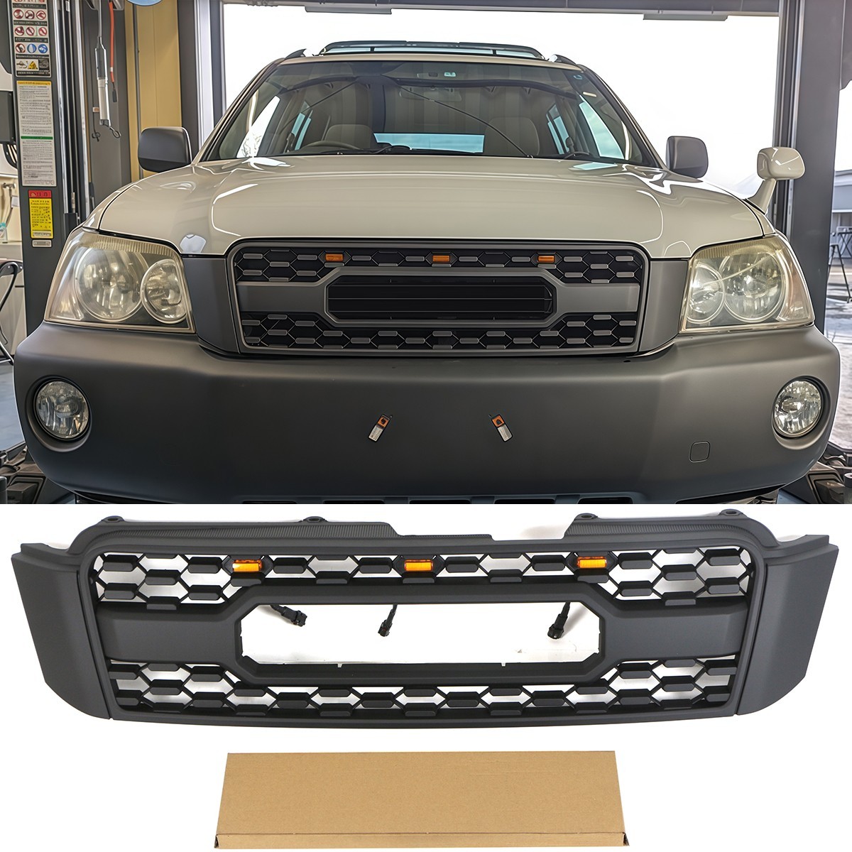 Matte Black Grille Fits For 2004-2007 Toyota Highlander Kluger XU20 W/Light