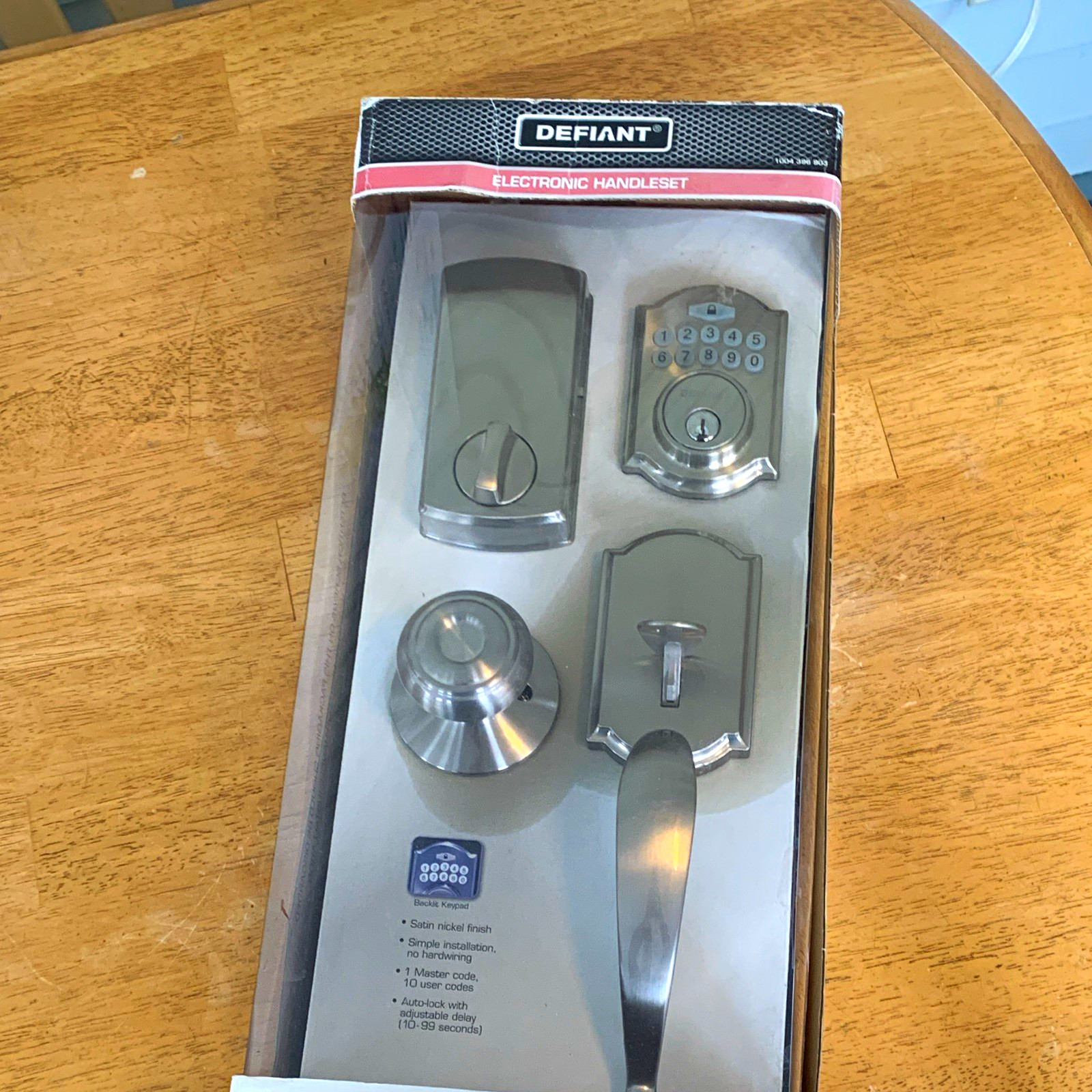 Defiant Electronic Handleset Keypad Auto-Lock Deadbolt Satin Nickel Defiant Electronic Handleset Keypad Auto-Lock Deadbolt Satin Nickel