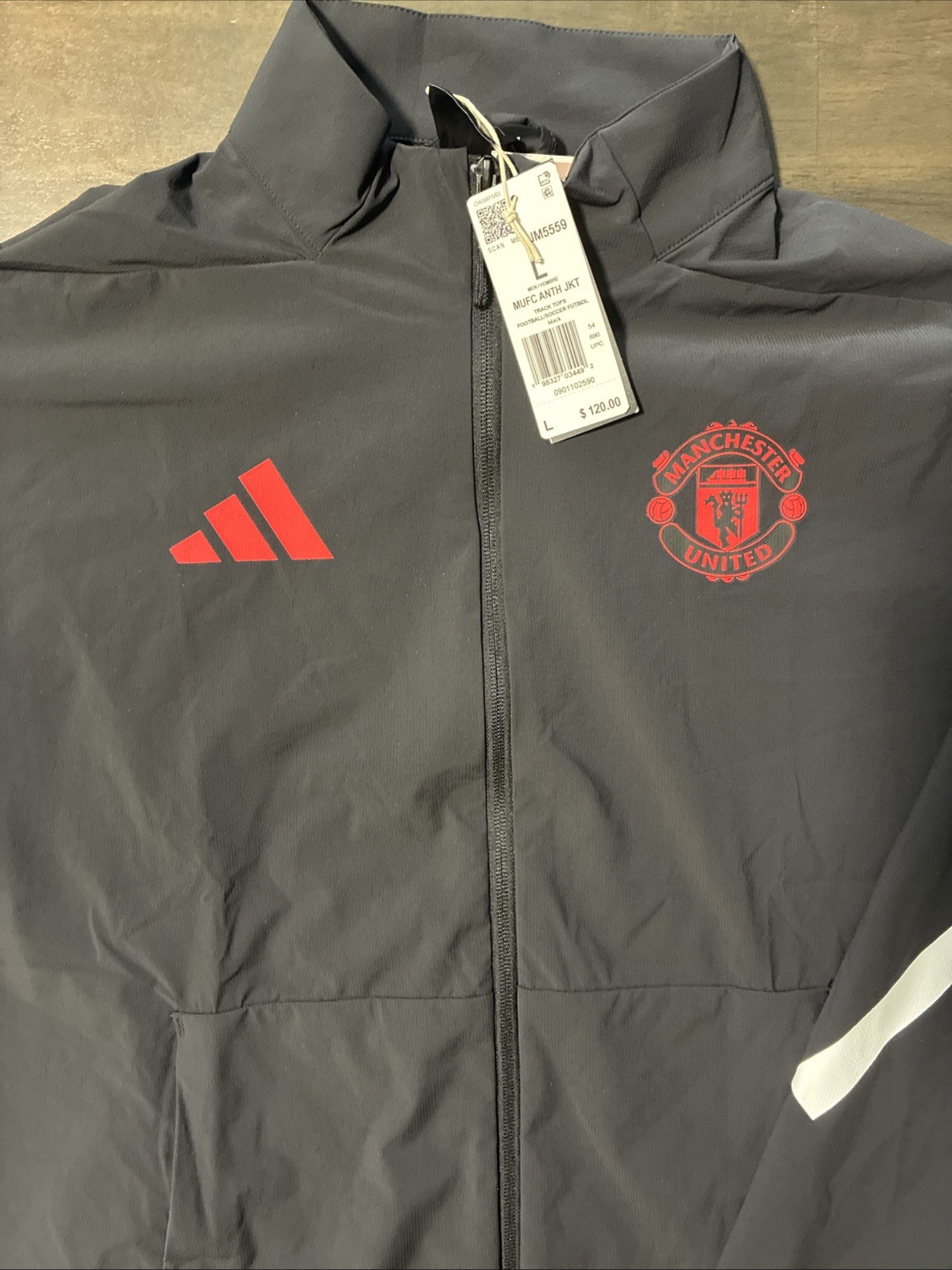 Adidas Manchester United Anthem ZNE Jacket Mens L Black Red Full Zip JM5559 Adidas Manchester United Anthem ZNE Jacket Mens L Black Red Full Zip JM5559