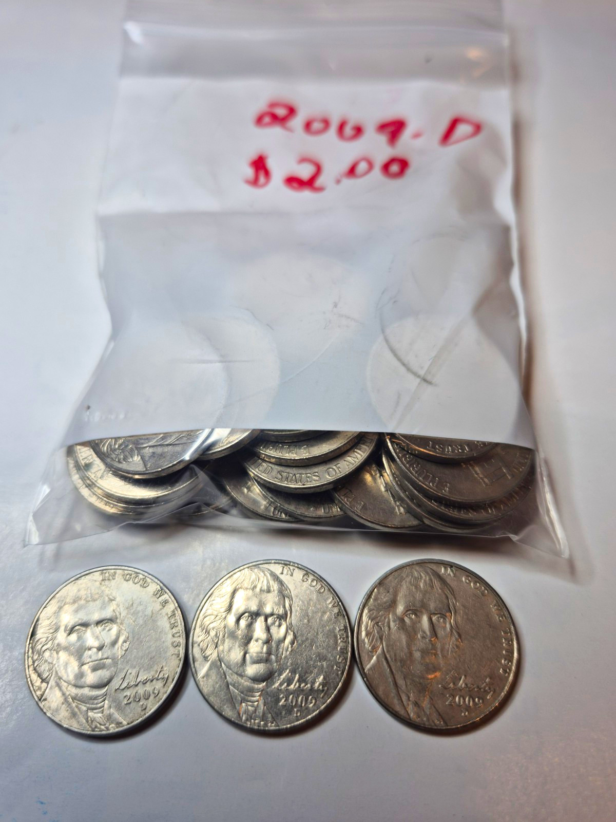 40 Jefferson Nickel Lot 2009-D Denver 5C Coins in Bag. $2.00 40 Jefferson Nickel Lot 2009-D Denver 5C Coins in Bag. $2.00