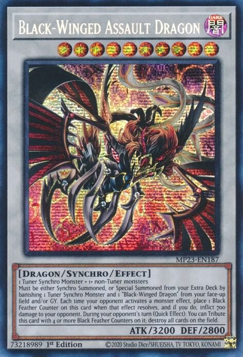 YUGIOH 1x Black-Winged Assault Dragon Prismatic Secret Rare MP23-EN187 NM