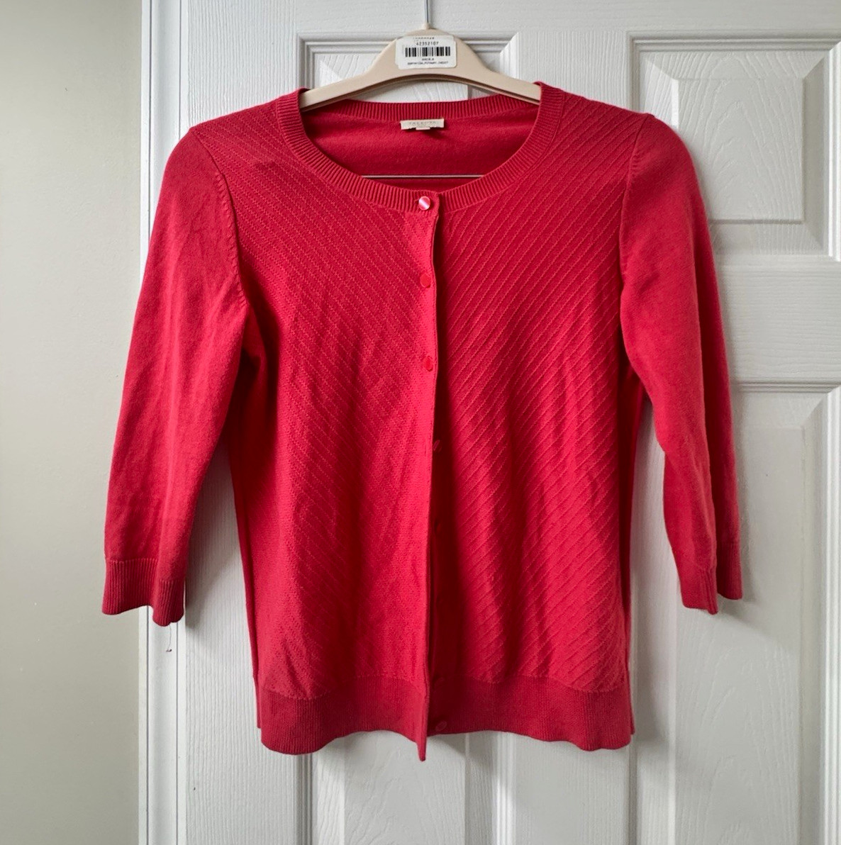 Talbots Petites Pink Solid Cardigan Sweater Crew Neck 3/4 Sleeve Lightweight Talbots Petites Pink Solid Cardigan Sweater Crew Neck 3/4 Sleeve Lightweight