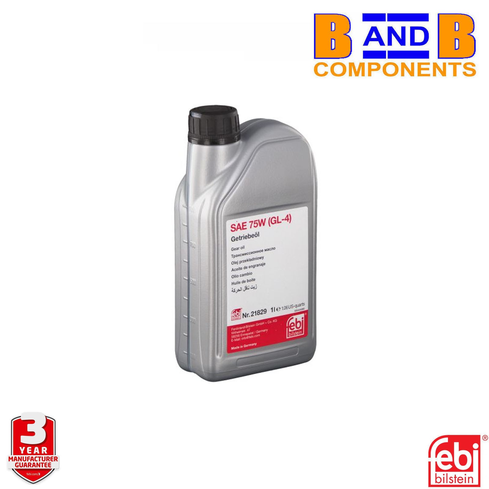 GENUINE FEBI BILSTEIN 21829 MANUAL TRANSMISSION OIL 75W 1 LITRE VW TL726Y A4950