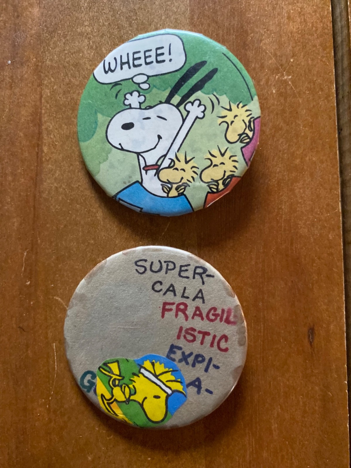 Vintage Snoopy Woodstock Peanuts Badge-A-Minit Pinback Buttons Lot 2 2.25\