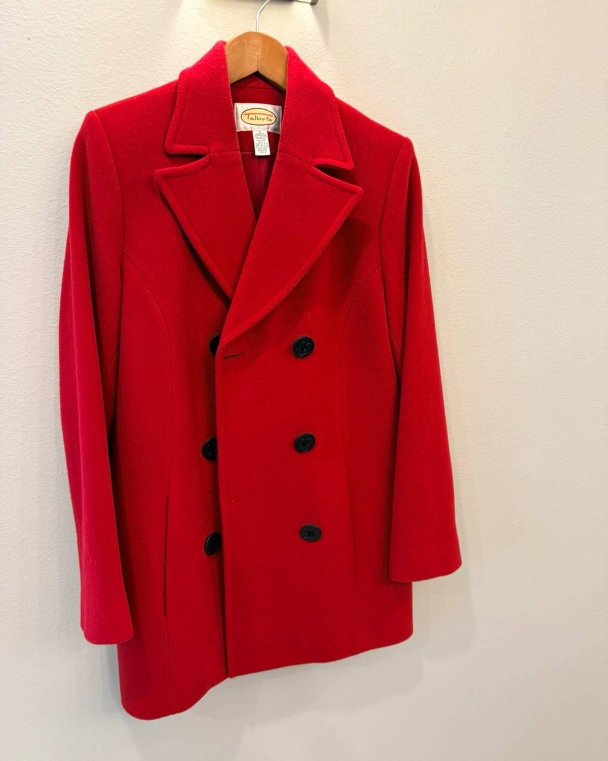 Talbots Women\'s Red Wool Cashmere Blend Pea Coat Double Breasted Lined 4