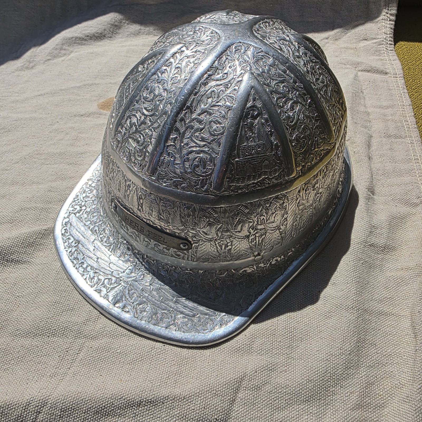 Vintage Engraved Hand Etched Aluminum Hard Hat Terhan, Mine Sagety Vintage Engraved Hand Etched Aluminum Hard Hat Terhan, Mine Sagety