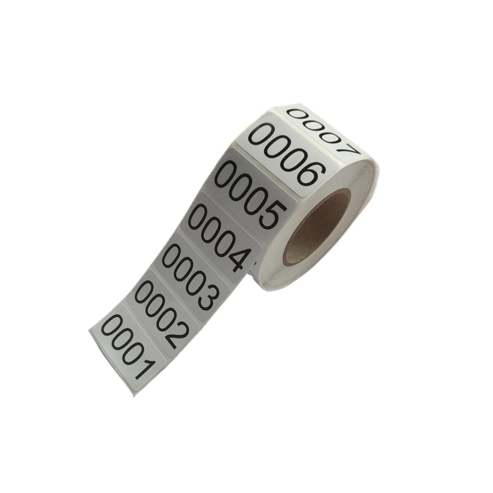 0001-1000 Count Inventory Numbered Stickers Roll, Self 1.6 x 0.8 inch, White 0001-1000 Count Inventory Numbered Stickers Roll, Self 1.6 x 0.8 inch, White
