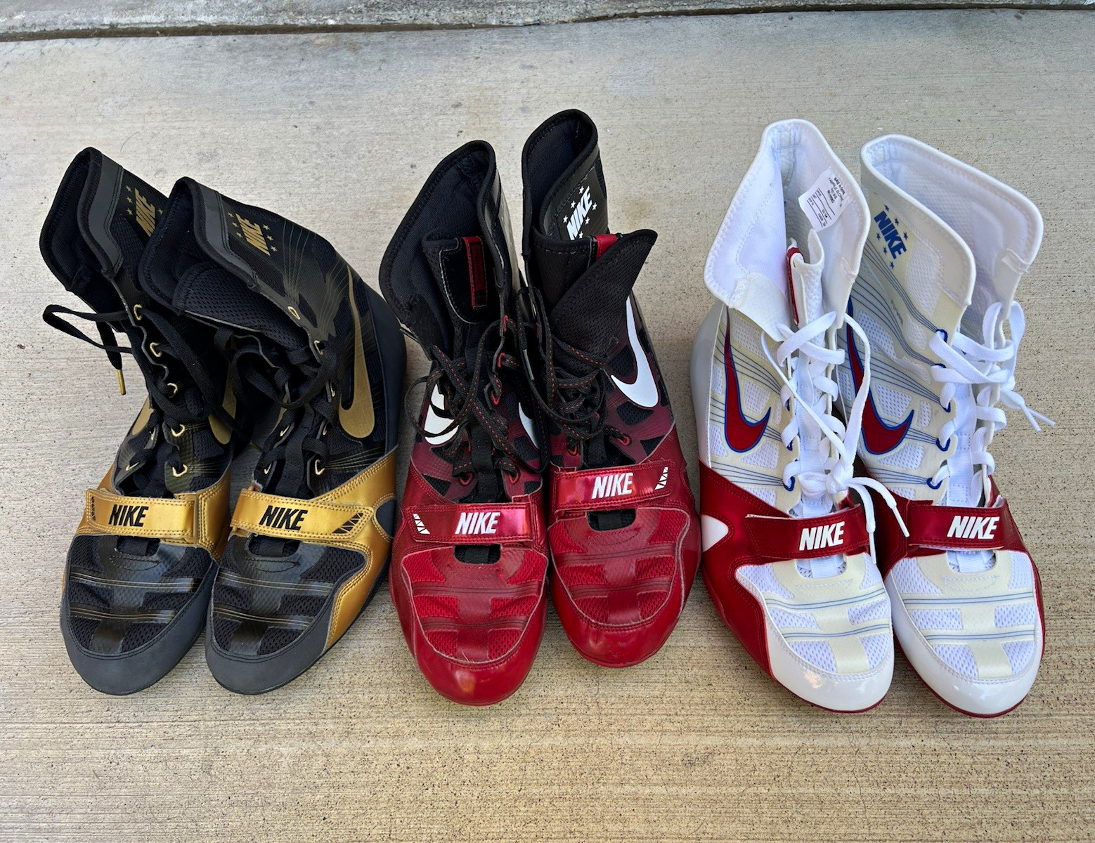Nike Boxing Shoes Lot of 3 Pairs - Black/Gold, Black/Red, White/Red