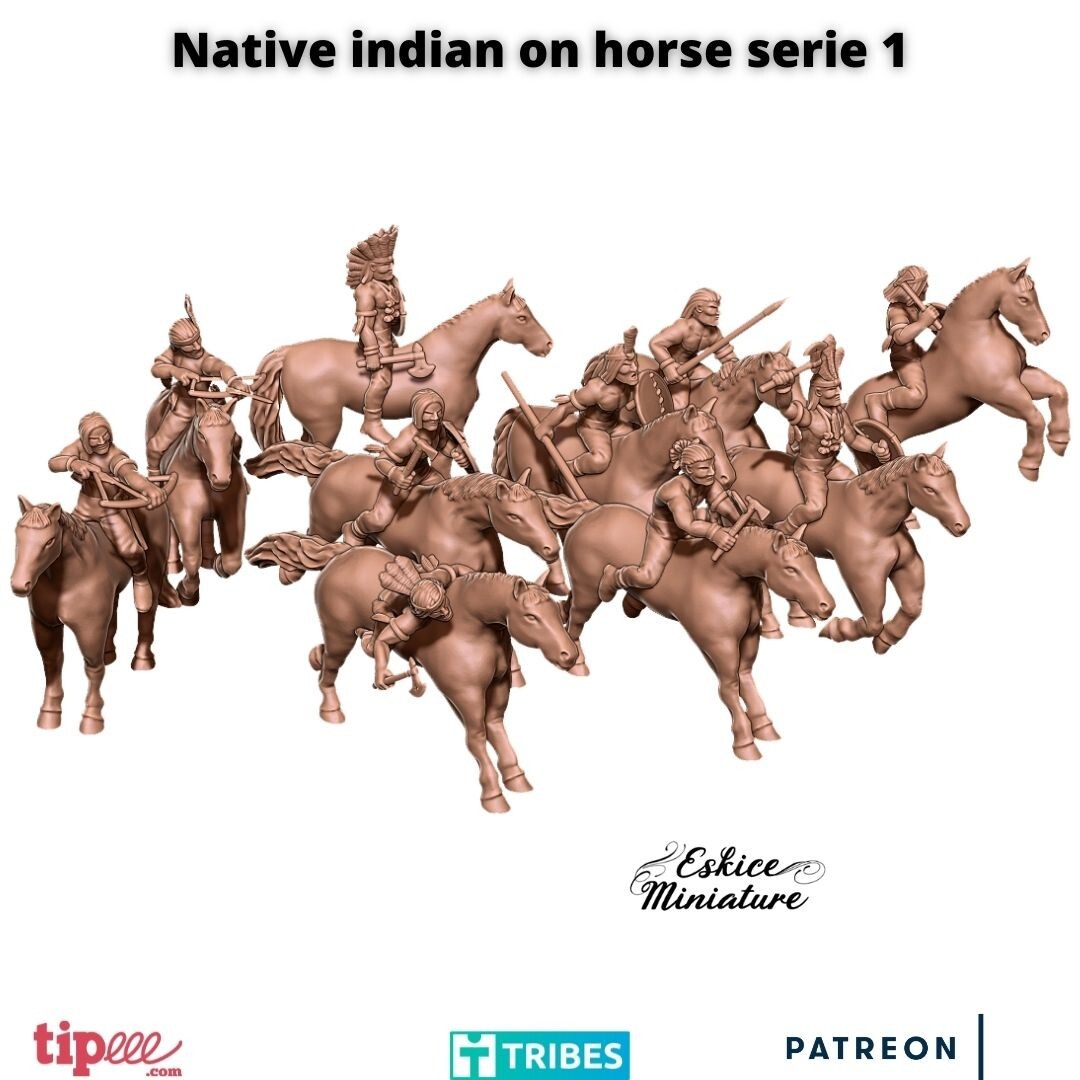 Eskice Miniature Native Americans on Horses Cavalry x10 Old Wild West 15 20 28mm