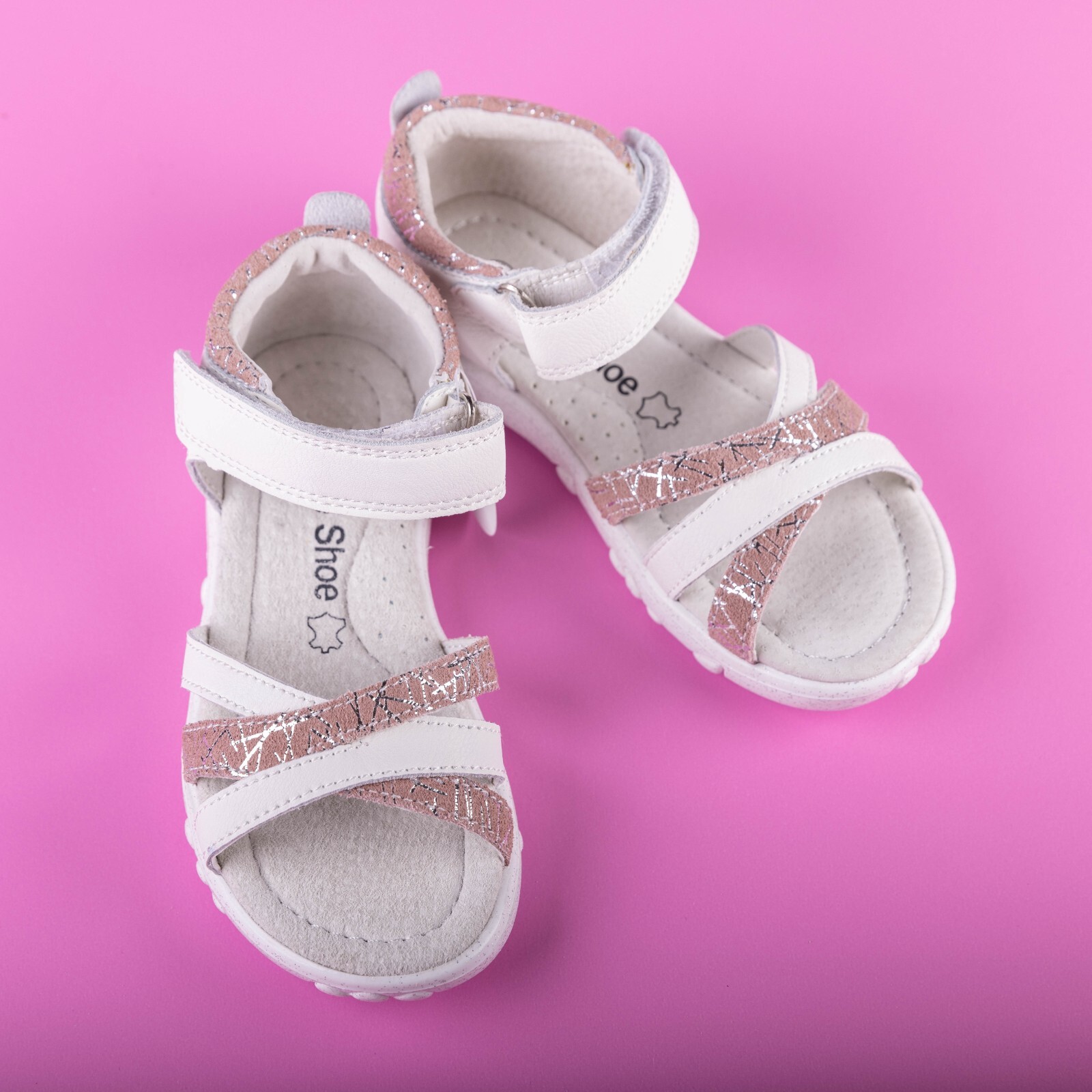 Girls Kids Leather White And Pink Sandals US 11.5 Size