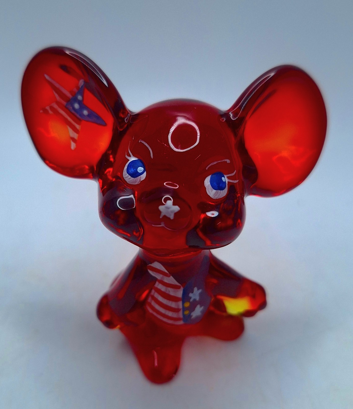 Fenton Glass Ruby Red Patriotic Mouse -Signed Handpainted 2004 Fenton Glass Ruby Red Patriotic Mouse -Signed Handpainted 2004