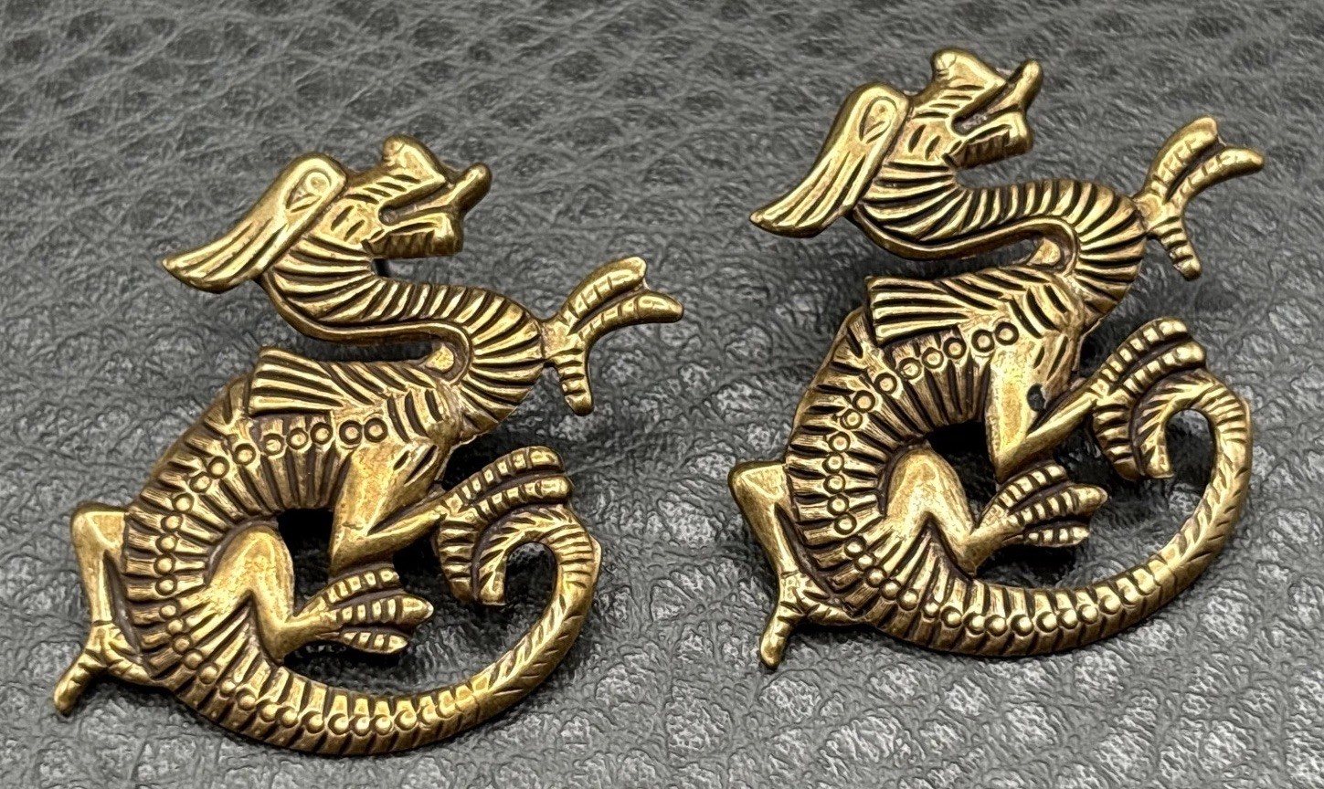 Vintage Dragon Pierced Earrings Brass / Ornate Asian Design Gold Tone Vintage Dragon Pierced Earrings Brass / Ornate Asian Design Gold Tone