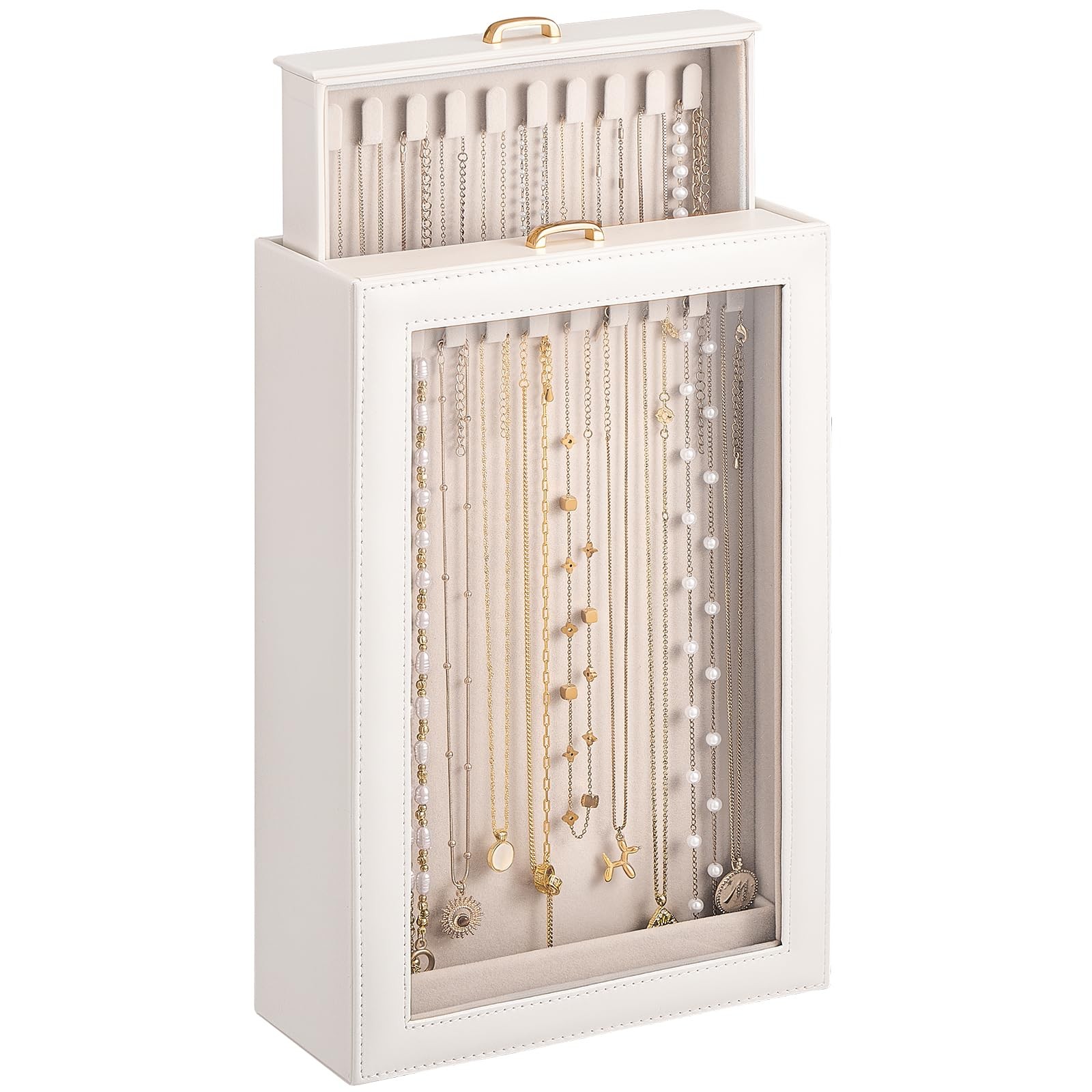 Lolalet Necklace Organizer Box, Jewelry Display 2 Layers, 20 Hooks, White Lolalet Necklace Organizer Box, Jewelry Display 2 Layers, 20 Hooks, White