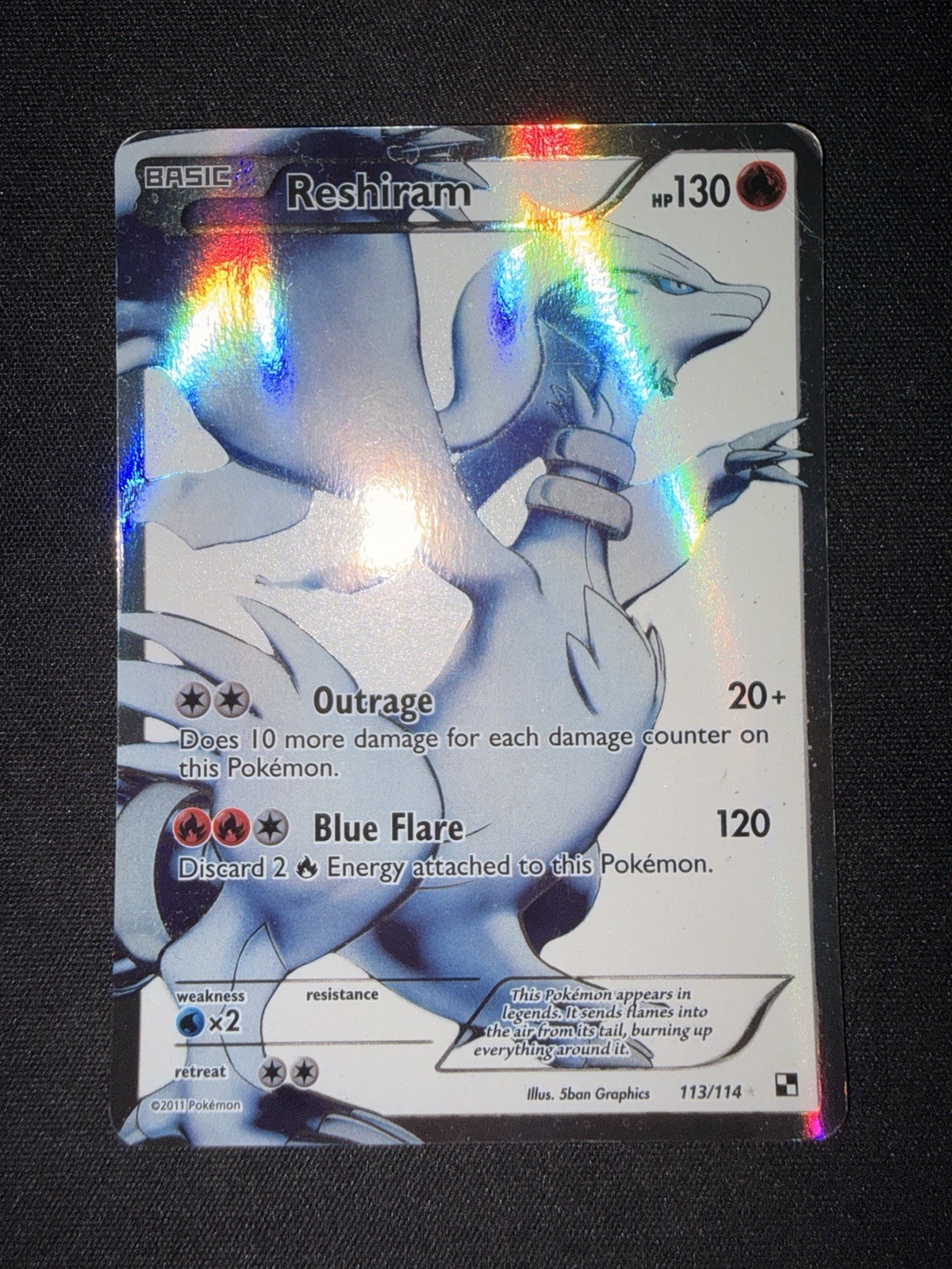 Reshiram (113 Full Art) 113/114 Black & White Holo (small crease) Reshiram (113 Full Art) 113/114 Black & White Holo (small crease)