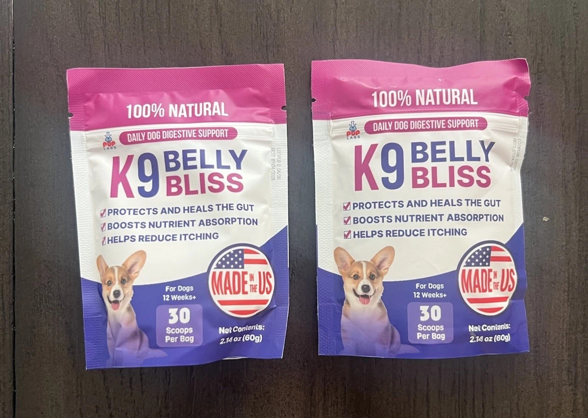 Pup Labs K9 Belly Bliss 60 Scoops 2 x 30 Per Bag .Exp 12/2027 - New/Sealed Pup Labs K9 Belly Bliss 60 Scoops 2 x 30 Per Bag .Exp 12/2027 - New/Sealed