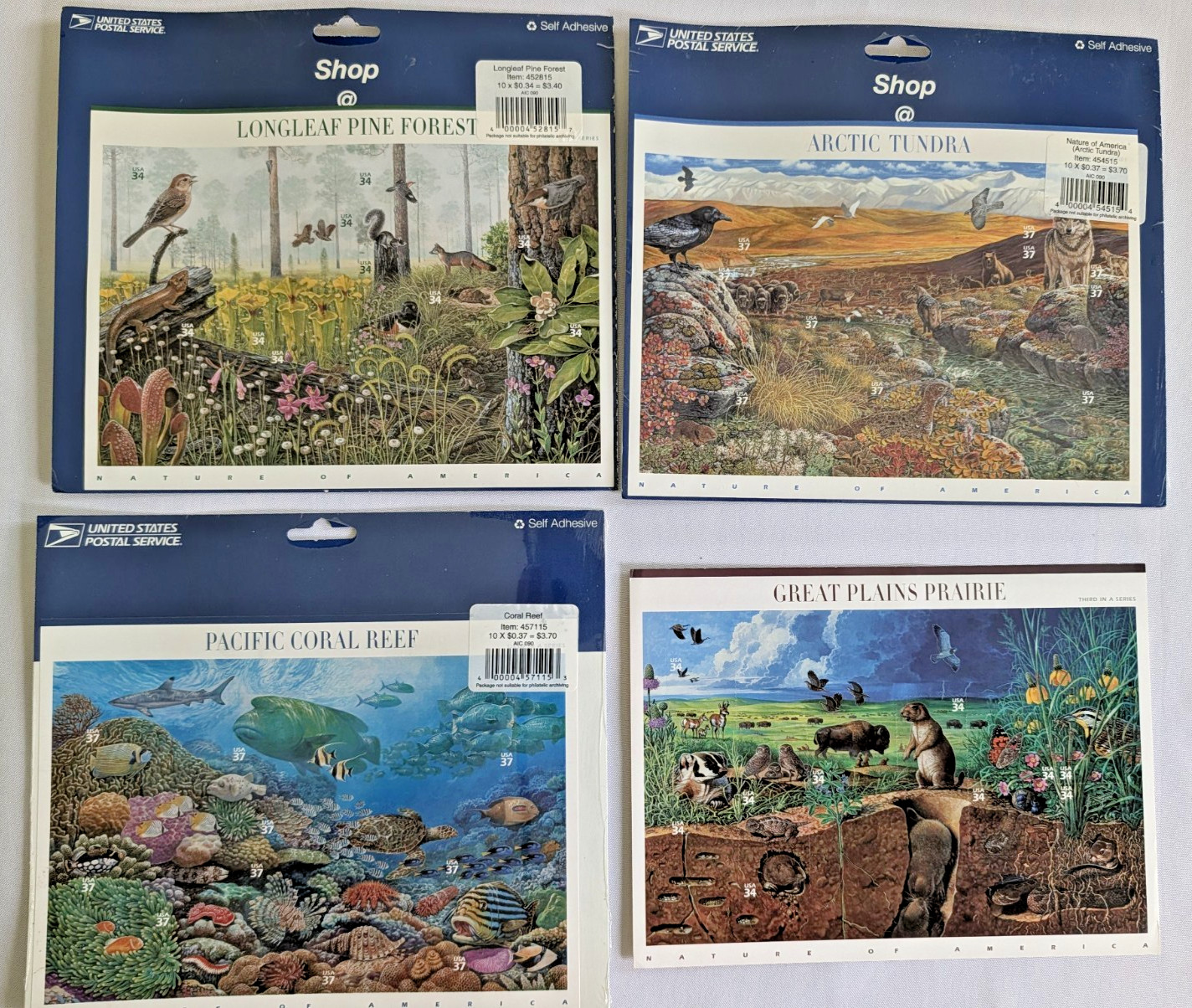 USPS Nature of America 4 stamp panes, 3 panes factory sealed, None removed USPS Nature of America 4 stamp panes, 3 panes factory sealed, None removed